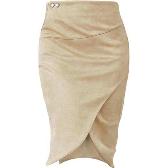 Pencil Skirt with Slit Tummy Control High Waist Beige - Picture 1 of 6